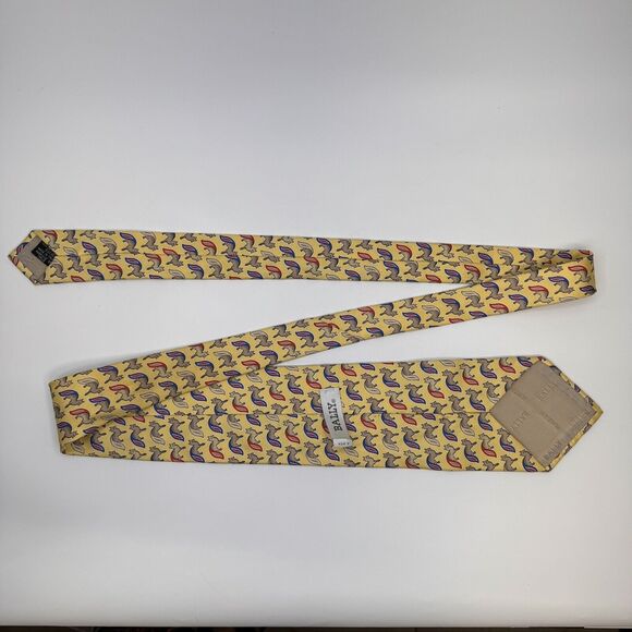 Bally Silk Tie Yellow Fox Print Vintage Made In Italy - Picture 3 of 7